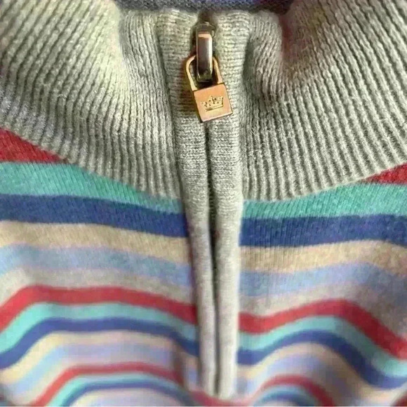 Peter Millar Sweater Men's Large Multicolor Stripe 1/4 Zip Cotton Silk Cashmere - Picture 6 of 6